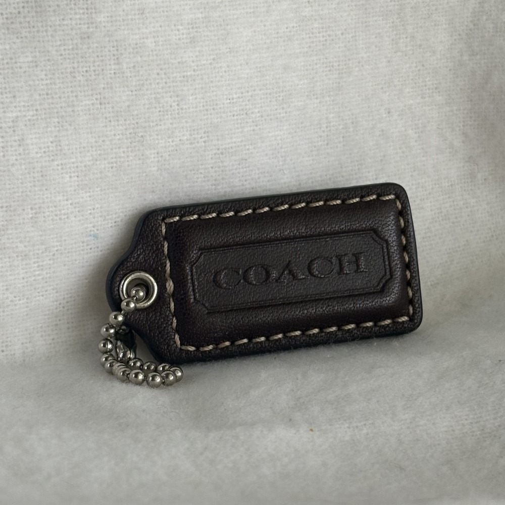 COACH 2.25" Hang Tag Fob Bag Charm Espresso Brown Leather, Silver Ball Chain